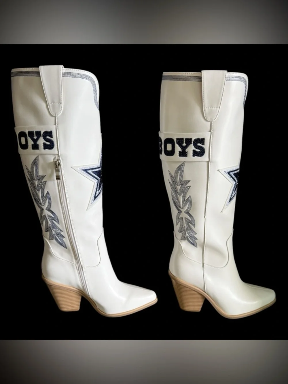 NFL Dallas Cowboys White Western Boots ⭐ Star Bling Tall Cowgirl Size 7 NEW - Picture 4 of 8